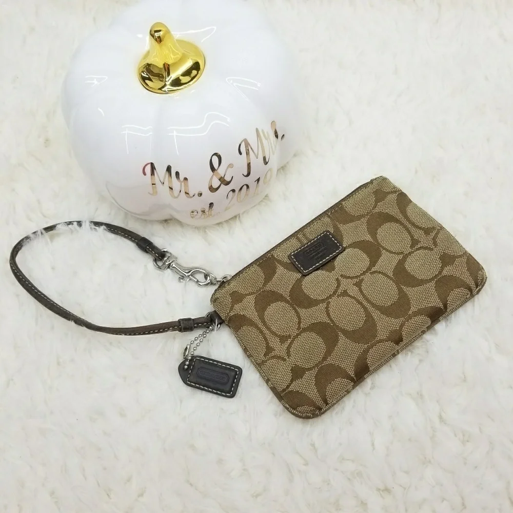 Coach Wristlet Monogram Tan and Brown